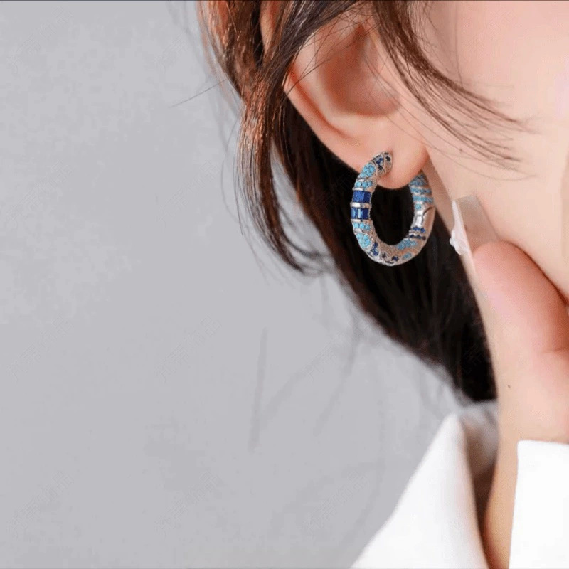 Fashion Retro Ethnic Style Blue Enamel Ear Ring