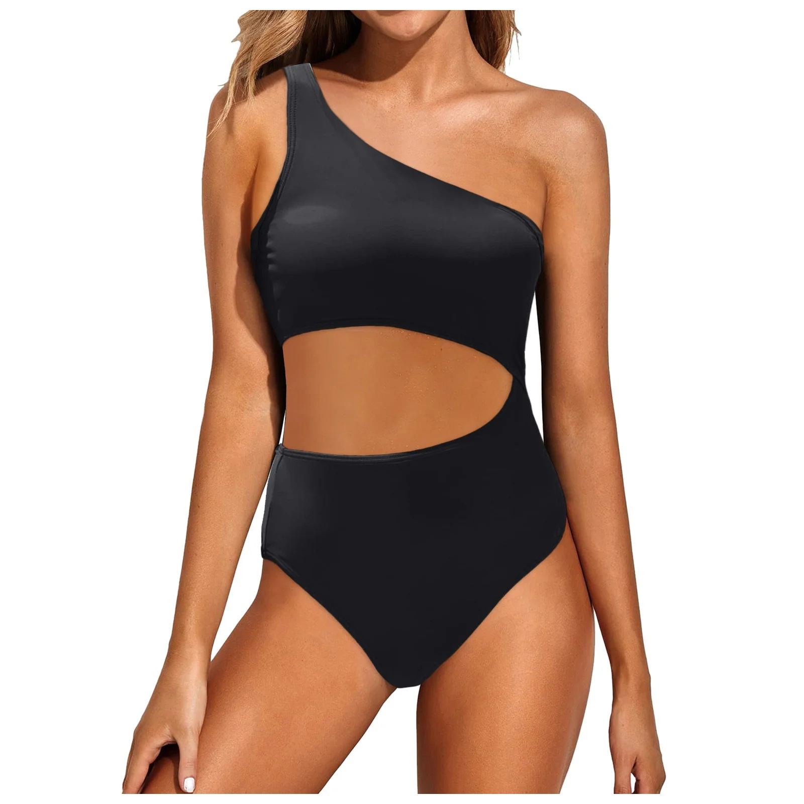 European And American-style One-shoulder Hollow-out Sexy High-waist Swimsuit