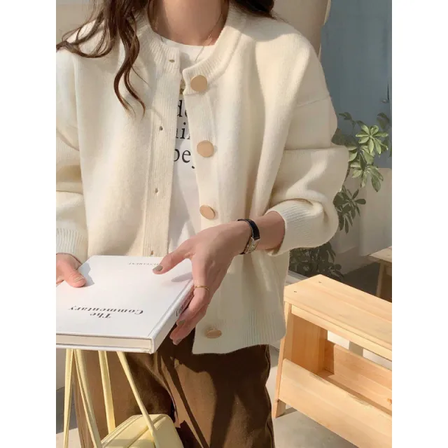Button Knitted Cardigan Women's Sweater Korean Style Loose Soft Glutinous Beige - Shop at LoveMi