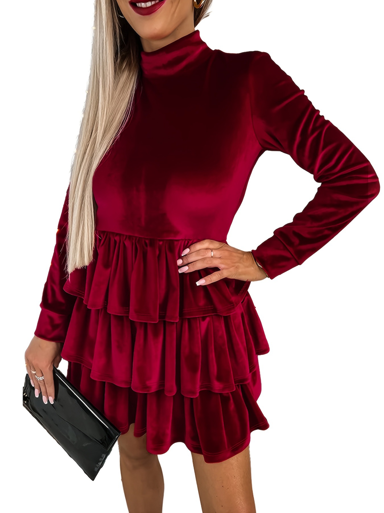 Solid color High waist Dress Women's Pleated Skirt Red - Shop at LoveMi