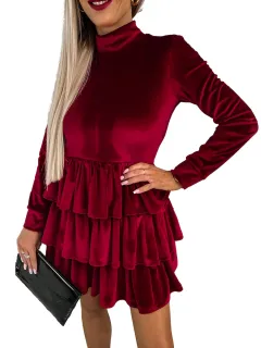 Solid-colour High-waist Dress Women's Pleated Skirt - Wine Red - View 1