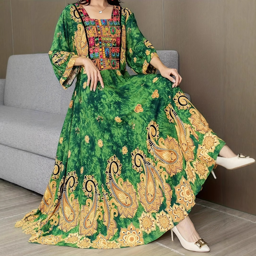 Embroidered Swing Skirt Artistic Vintage Dress Leisure Vacation Travel Dress