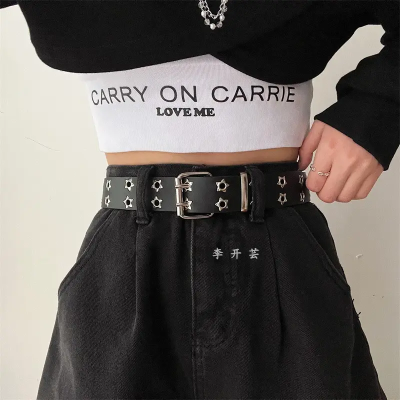 Double-Row Eyelet Belt With Hollowed-Out Design Casual