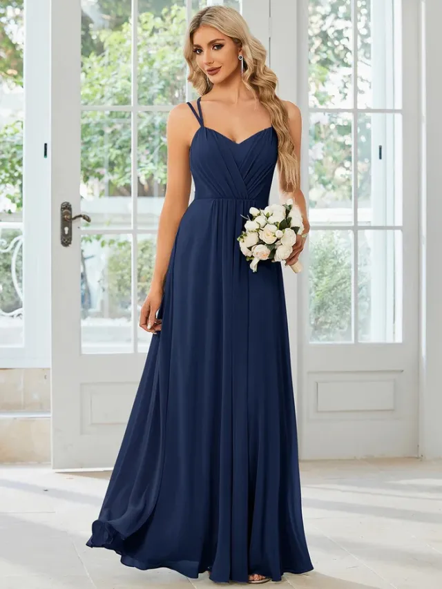 Sling Banquet Temperament Long Pleating Dress Blue - Shop at LoveMi