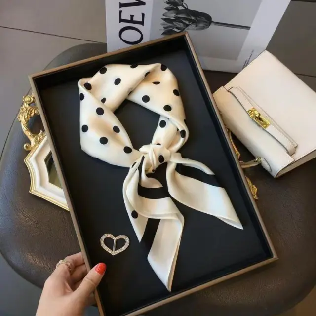 Women's High end Thin Square Scarf 34 Beige Polka Dot - Shop at LoveMi