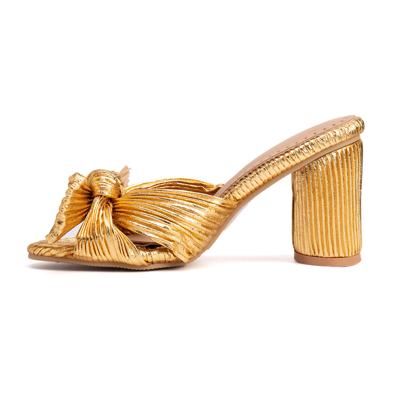 Fish-mouth Chunky-heel Womens Heels Satin-textured Slippers