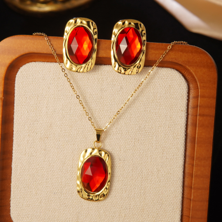 Stainless Steel Heart Bow Flower Necklace And Earrings Set