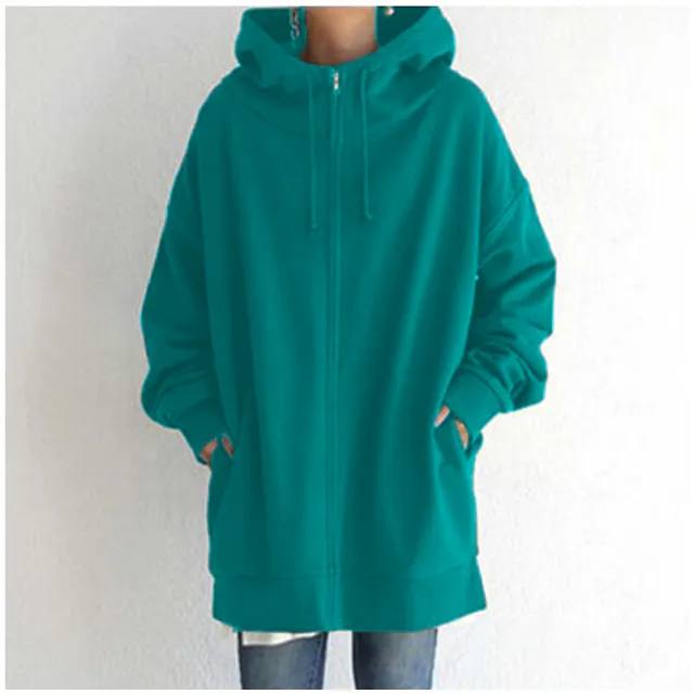 Zipper Hooded Long Velvet Lining Sweater Grass Green - Shop at LoveMi