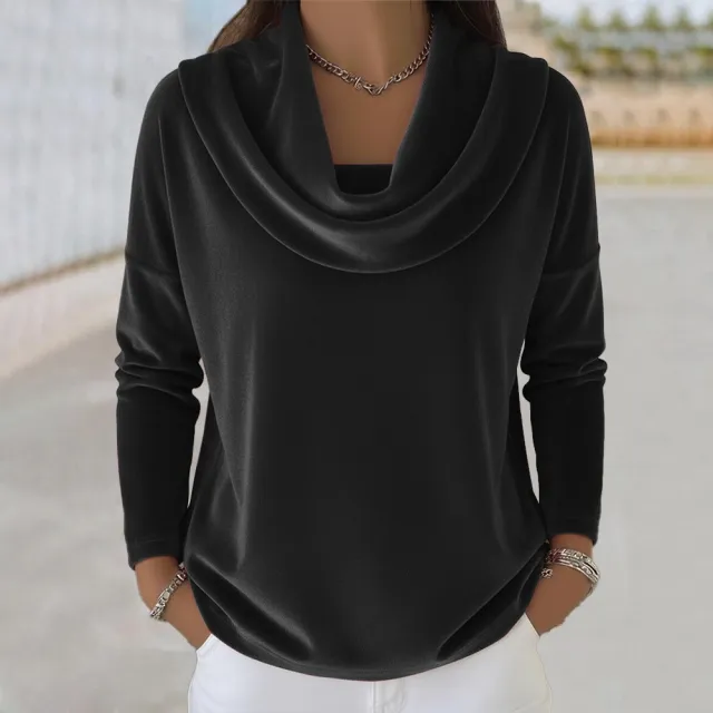 AutumnWinter Solid color Long sleeve Fashionable Velvet Wide cut Top Black - Shop at LoveMi