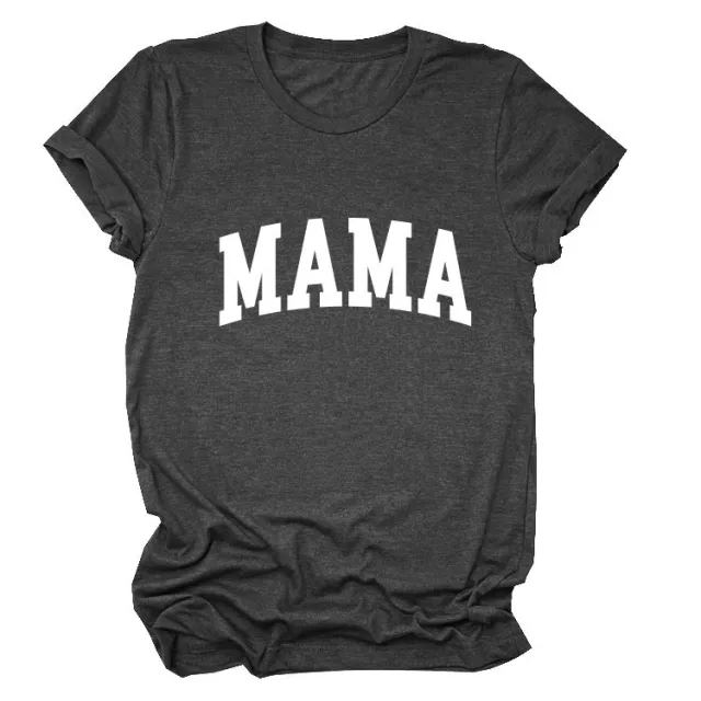 Women's Letter Crew Neck Simple Casual Women's Comfortable Short Sleeve Black Heather Gray - Shop at LoveMi