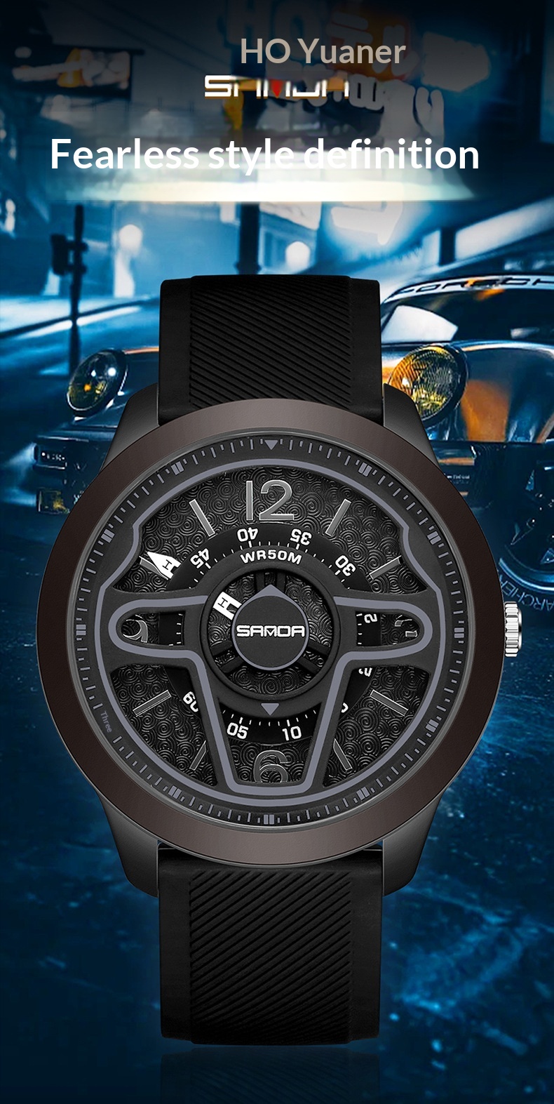 Sanda 9023 Creative Steering Wheel Quartz watch for Men