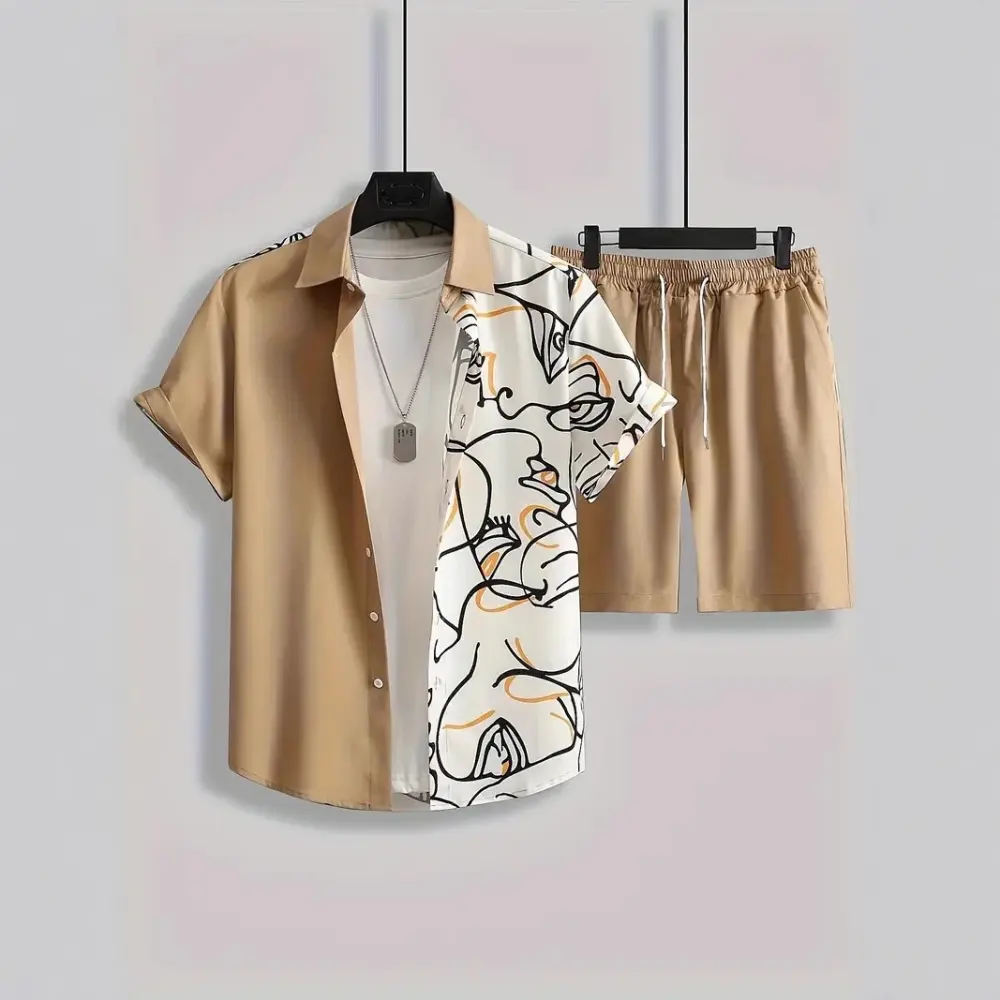 Fashion Trend Animal Pattern Casual Short Sleeve Shirt Shorts