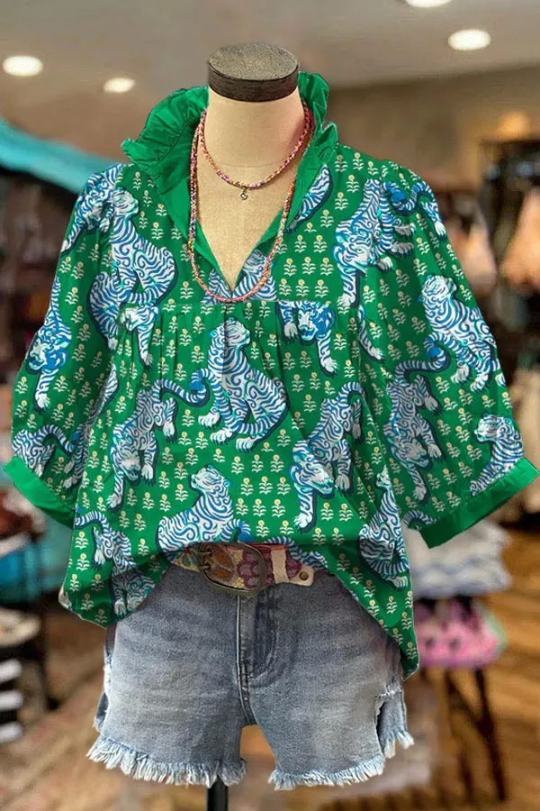 Animal Printed Shirt Women's Printed Plus Size Green - Shop at LoveMi