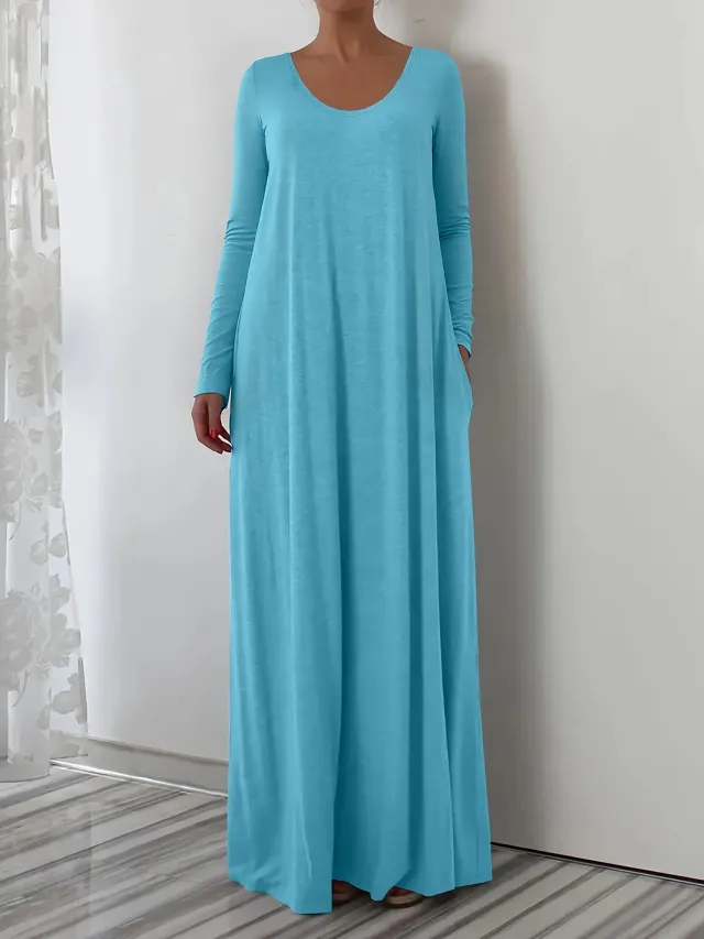 Female Loose Fit Simple Long Solid color Dress Blue - Shop at LoveMi