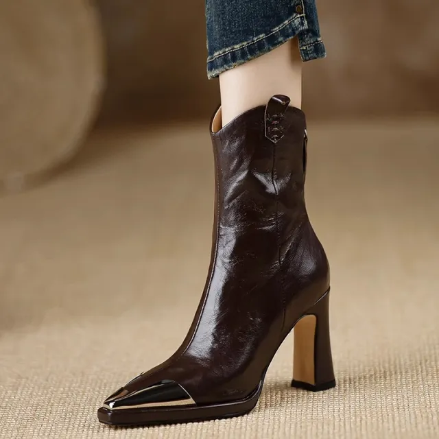 Plus Size Fashion Boots Women's Pointed toe Retro Mid calf Brown - Shop at LoveMi