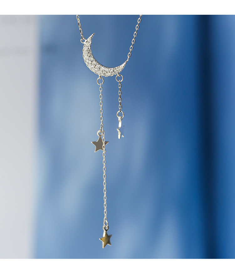 Title 12, Silver star moon tassel necklace female