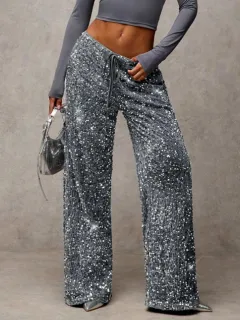 Fashionable Drawstring Slimming Straight-leg Pants For Women - Grey - View 1