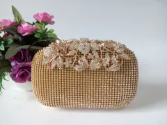 Leaf-shaped Flowers Diamond Dinner Clutch - Gold - View 1