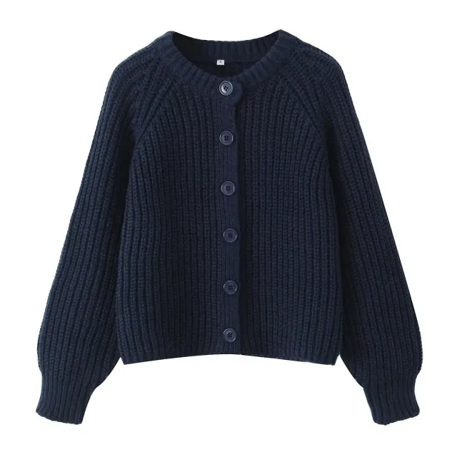 Women's Puff Sleeve Knitted Cardigan Sweater Blue - Shop at LoveMi