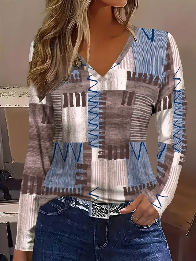 New Christmas Snowman V neck Printed Long sleeve Womens Top Wb29Yh251106Y171 3Xl - Shop at LoveMi