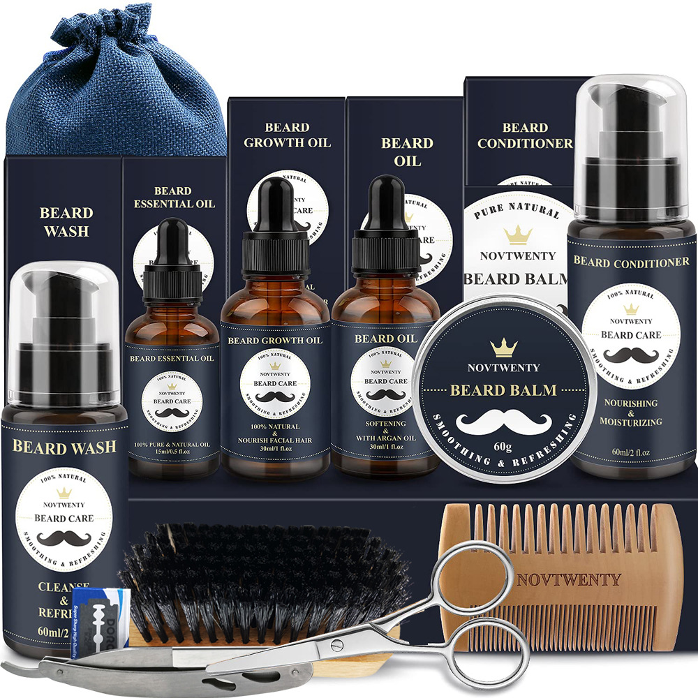 Care Roller Beard Care Balsam Comb Brush Pogonotomy Scissors Set — foto 16
