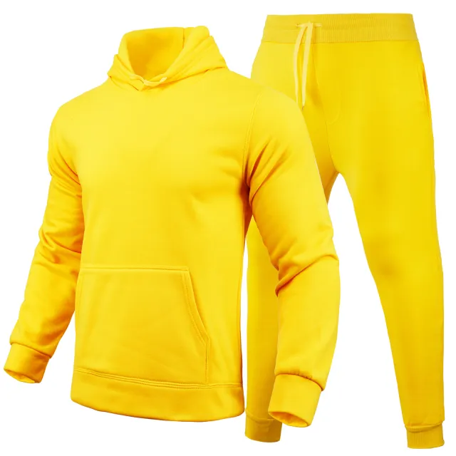 Slim fit Solid Color Hoodie Set Urban Casual Yellow - Shop at LoveMi