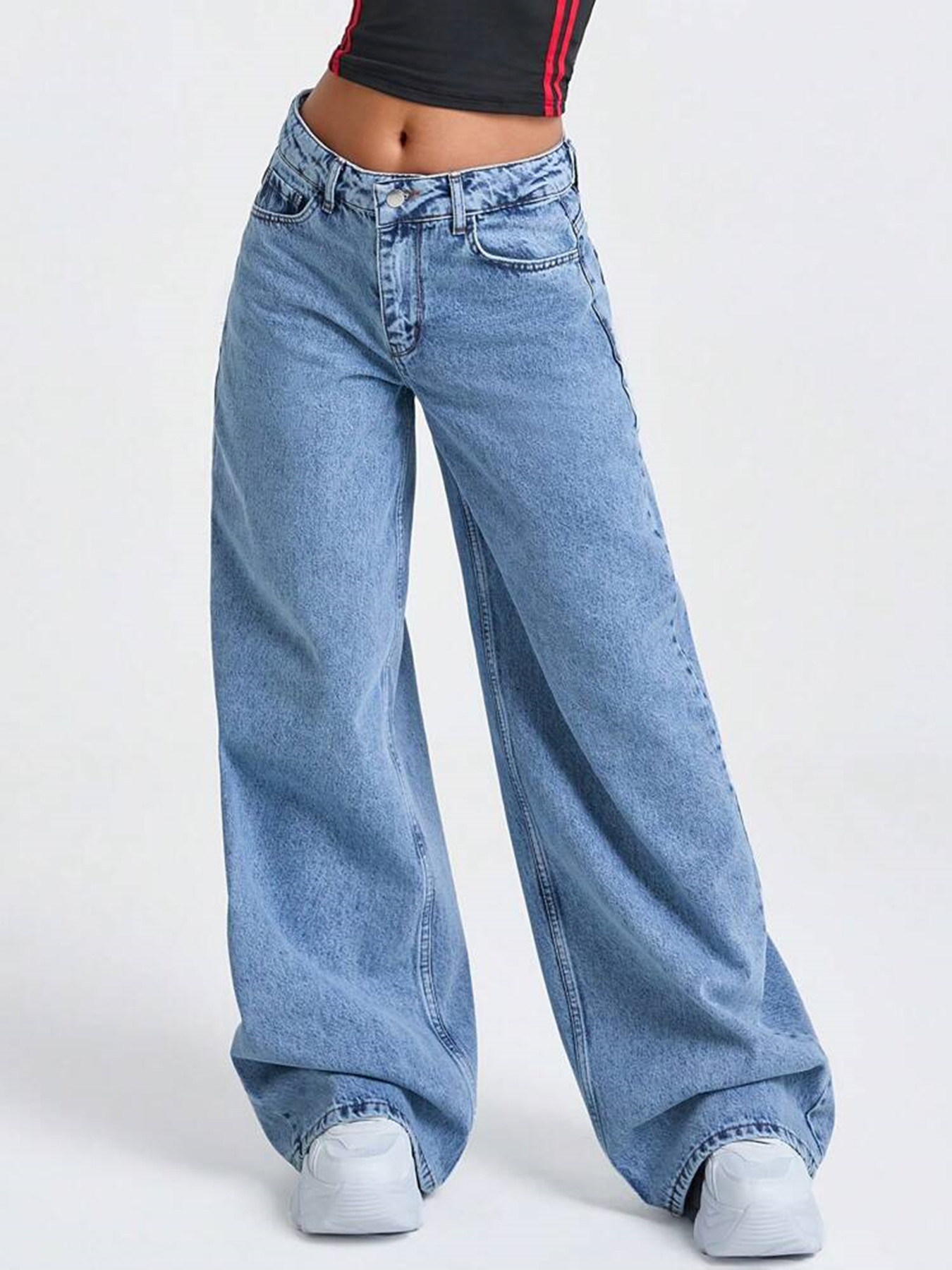 New Washed Stir-fried Snowflake Loose Wide-leg Denim Jeans For Women product photo 6 of 10