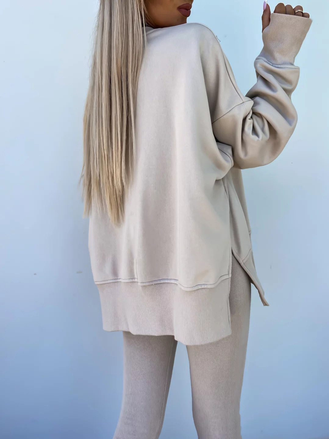 Casual Loose Sweater Suit with Tight Trousers. Product information: Color: apricot, red, khaki, pink, blue, purple, orange, green, black Sleeve type: regular sleeve Pants length: trousers Main fabric composition: Polyester (polyester fiber) Size: S,M,L,XL