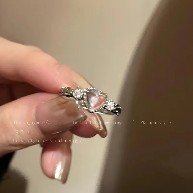 Niche Design Heart-shaped Adjustable Open Ring - M631 Pink