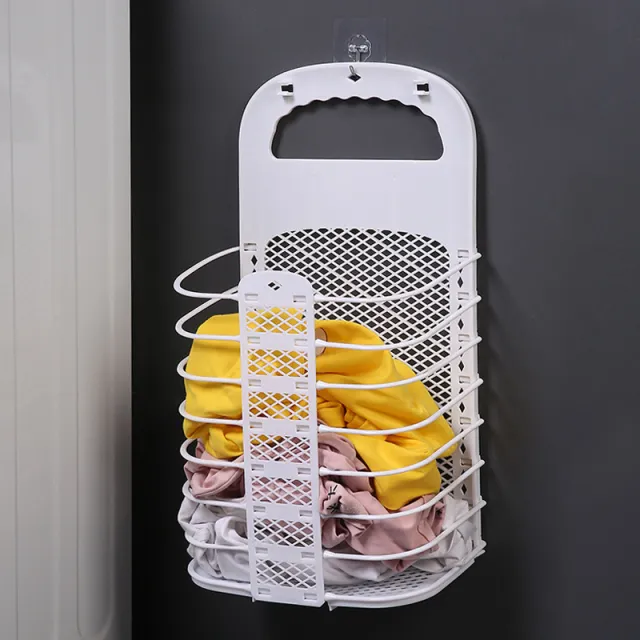 Foldable Laundry Basket Plastic Storage Box Household Punch free Bathroom Wall Hanging Laundry Basket Bedroom Dress Basket White - Shop at LoveMi