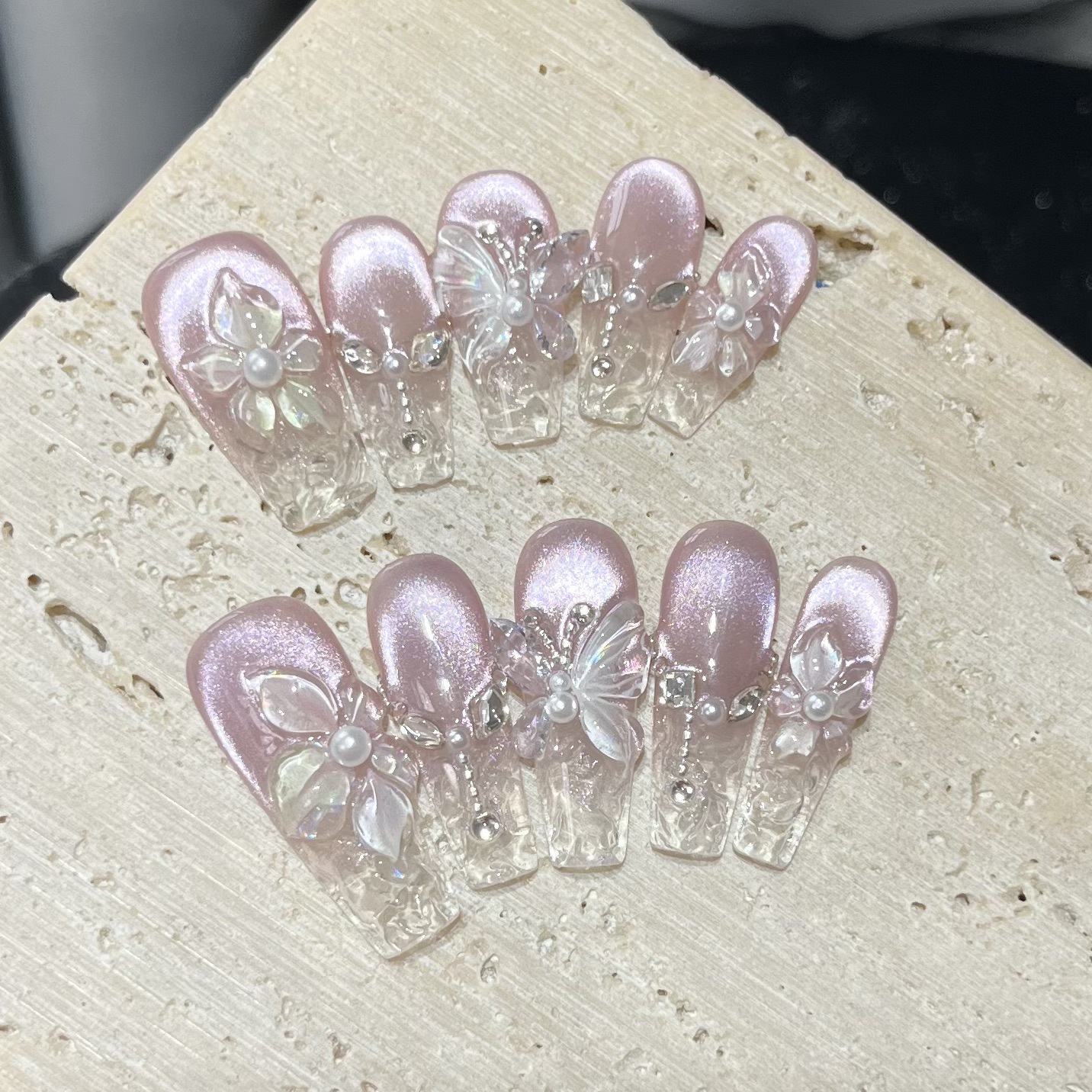 Hand-carved Three-dimensional Flower Petalspurely Handmade Wearable Nails