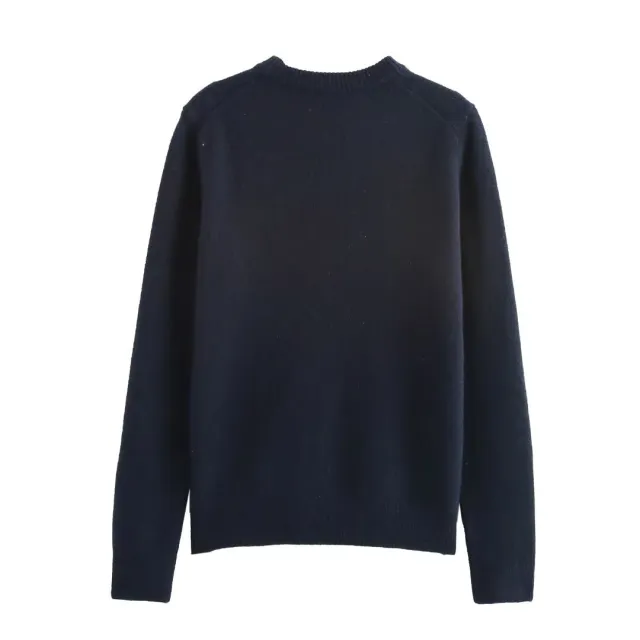 Casual Simple Round Neck Pullover Long Sleeve Sweater Blue - Shop at LoveMi