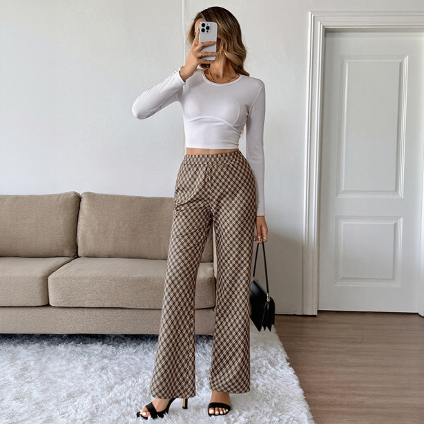 Fashion Commuter Plaid Slightly High Slimming Trousers Women
