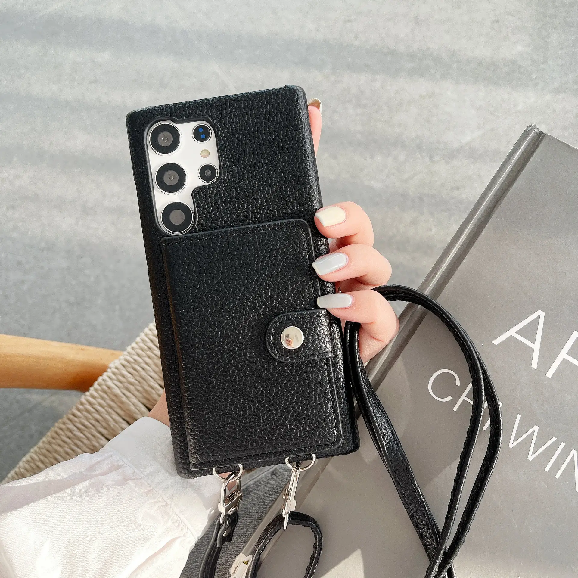 S23Ultra Lychee Pattern Card Left And Right Open Crossbody Phone Case