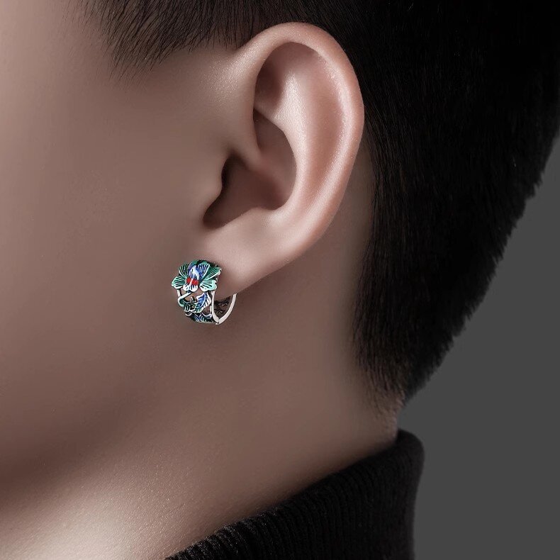 Cloisonne Peony Flower Men's Earrings Fashion Nation