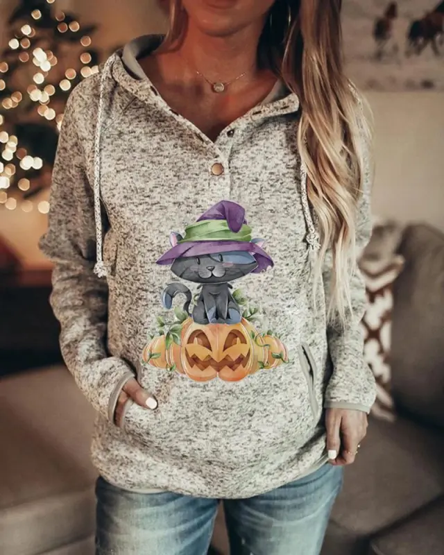 Retro Animal Nature Abstract Printing Brown Button Hoodie Brown - Shop at LoveMi