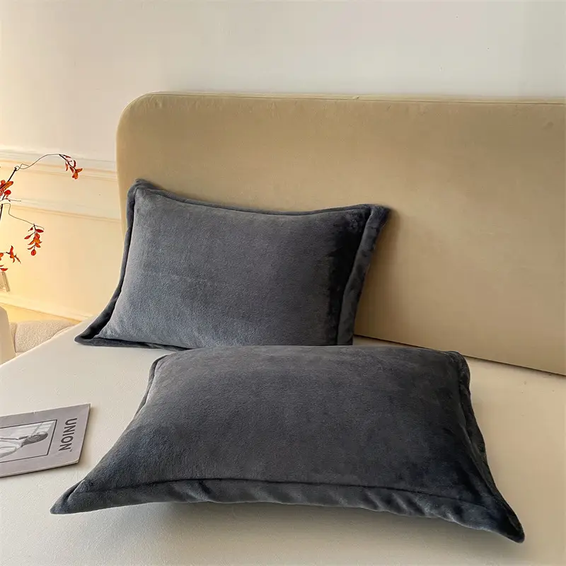 Solid Color Milk Fiber Pillowcase Thick Coral Fleece