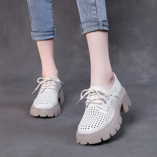 Soft Bottom Lightweight Pumps Hollow British Style Beige - Shop at LoveMi