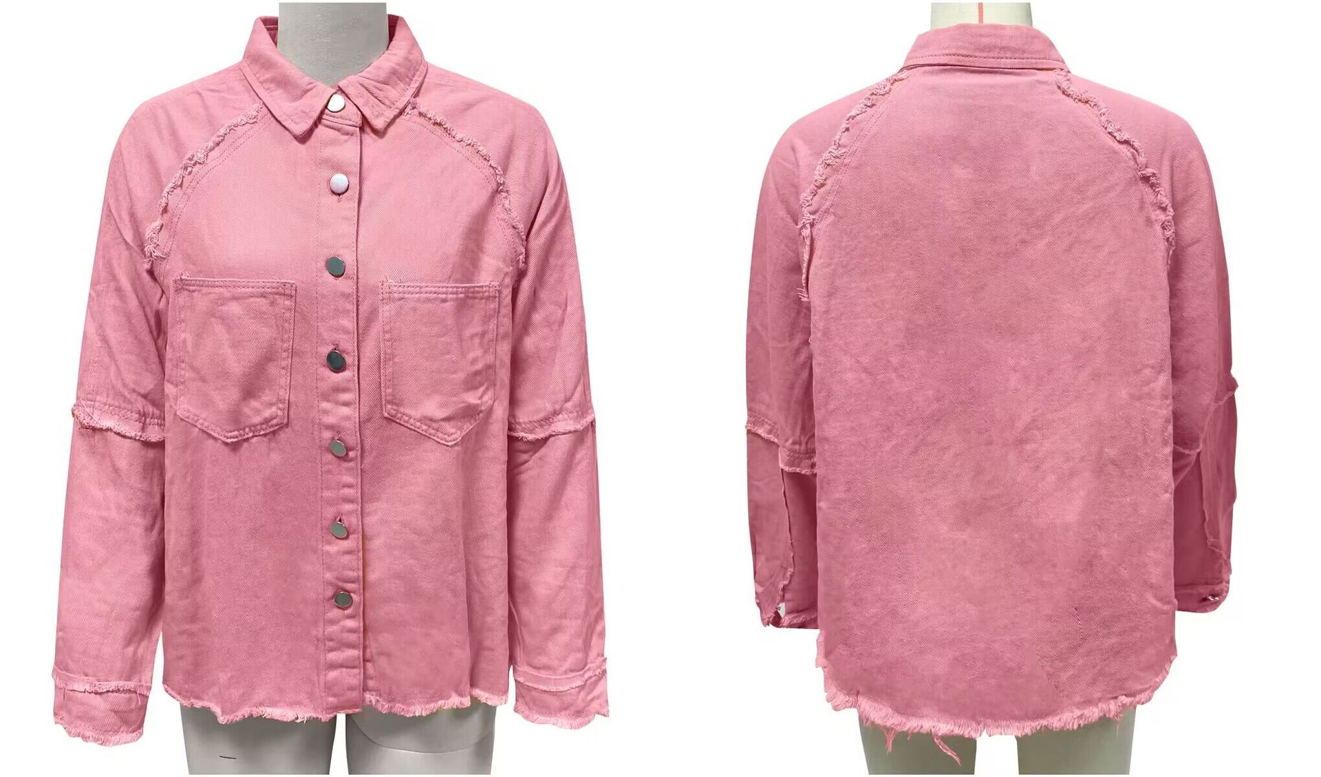 Women's Double-pocket Washed Long-sleeved Denim Coat - Image 43