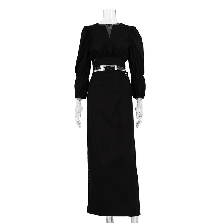 Women's Short Top Niche Temperament Slimming Dress Two-piece Suit - Black