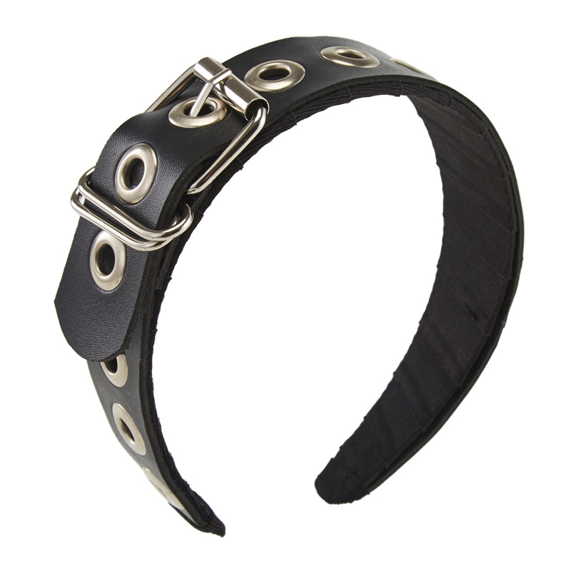 Punk Handcrafted PU Leather Headband With Goth Subculture Hardware