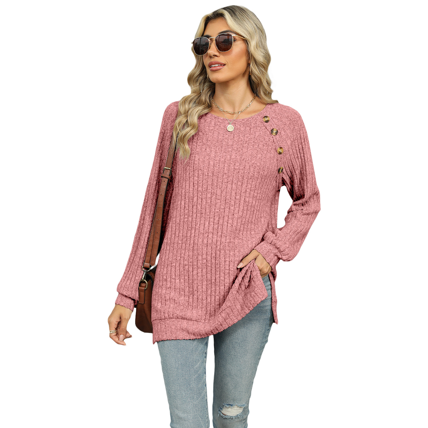 Solid Color T-shirt Split Top
