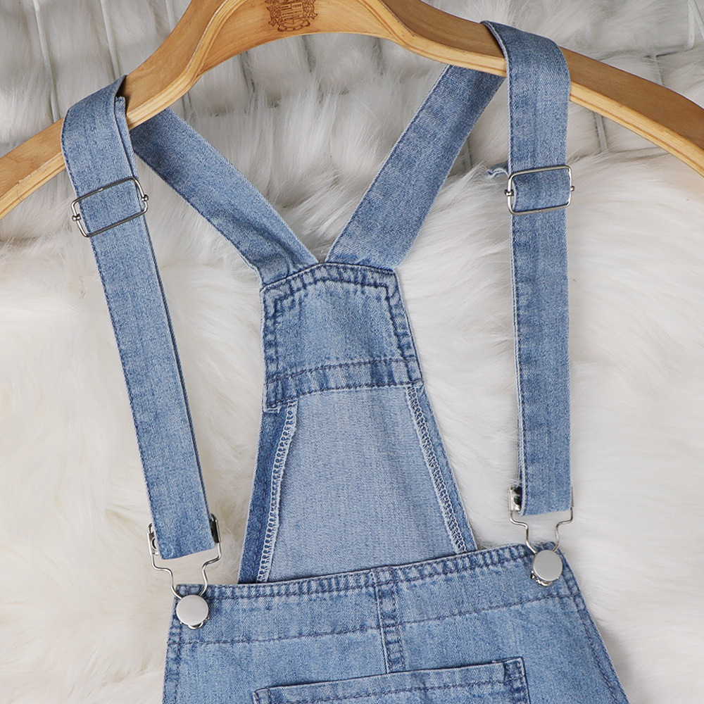 Women's wide-leg overalls – light blue colorway detail view