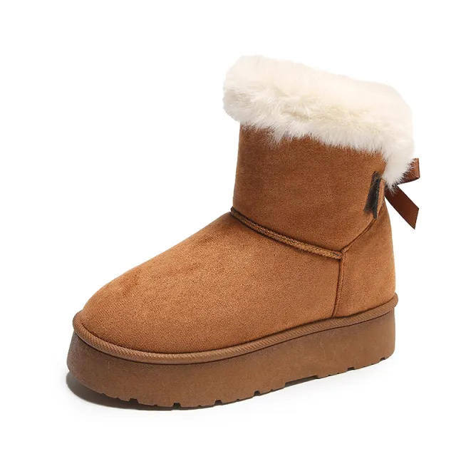 Women's Bowknot Snow Boots Winter Fleece Lined Padded Warm Keeping Brown - Shop at LoveMi
