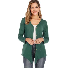 Women's V-neck Button Long-sleeved Cardigan T-shirt Bottoming Shirt - Green - View 1