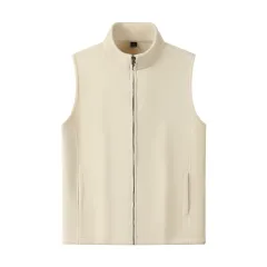 Zipper Stand Collar Double-sided Fleece Cardigan Fleece Vest - Apricot - View 1