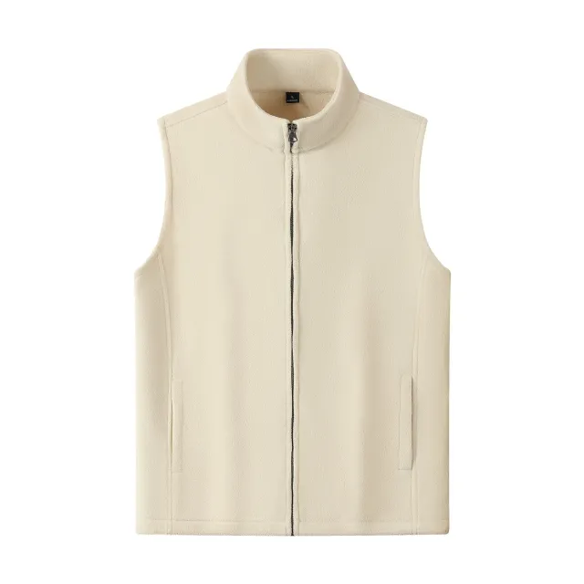 Zipper Stand Collar Double sided Fleece Cardigan Fleece Vest Apricot - Shop at LoveMi