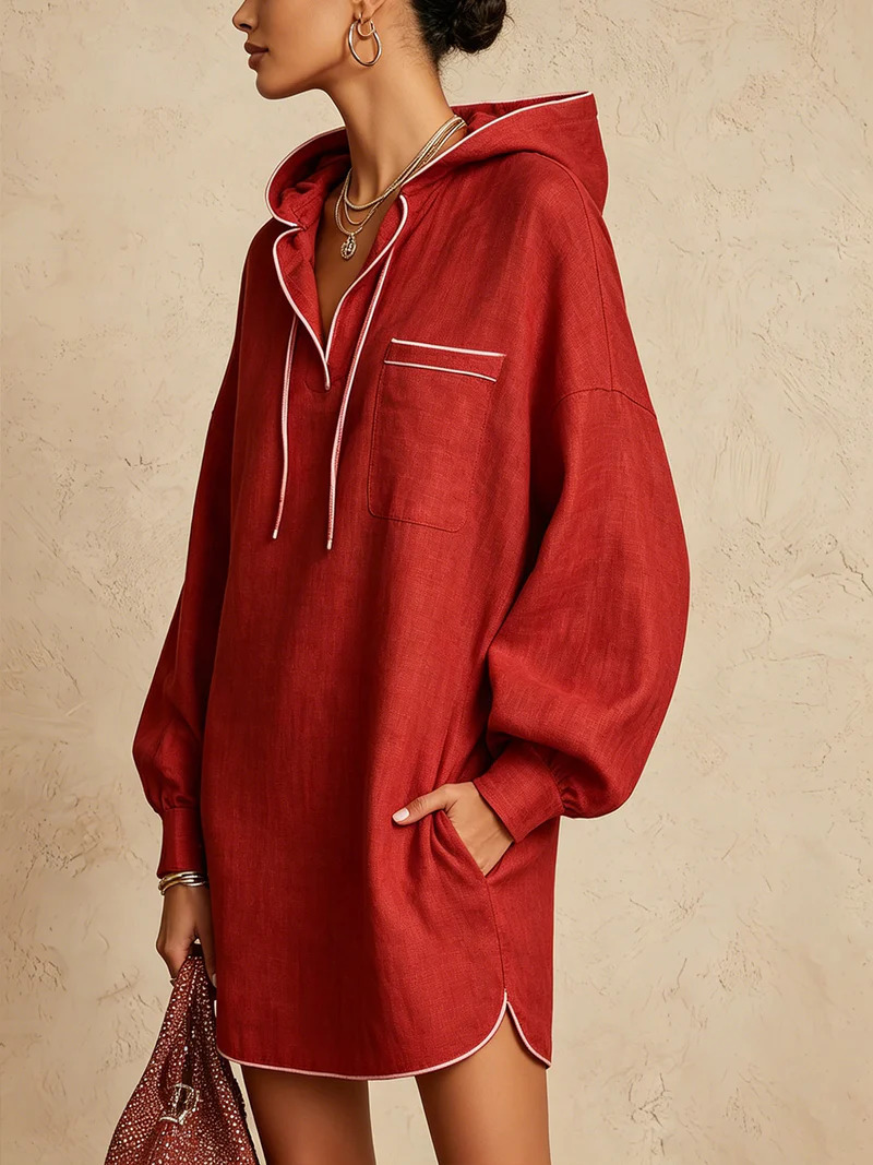 Womens Drawstring Midi Dress | Long-Sleeve Hooded