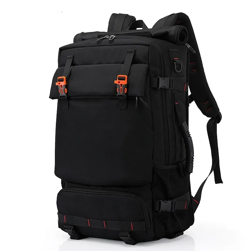 Mountaineering Whistle Backpack Luggage Bag Shoes Bag Function Multi-hiking Lightweight Outdoor Casual Travel Backpack - Black