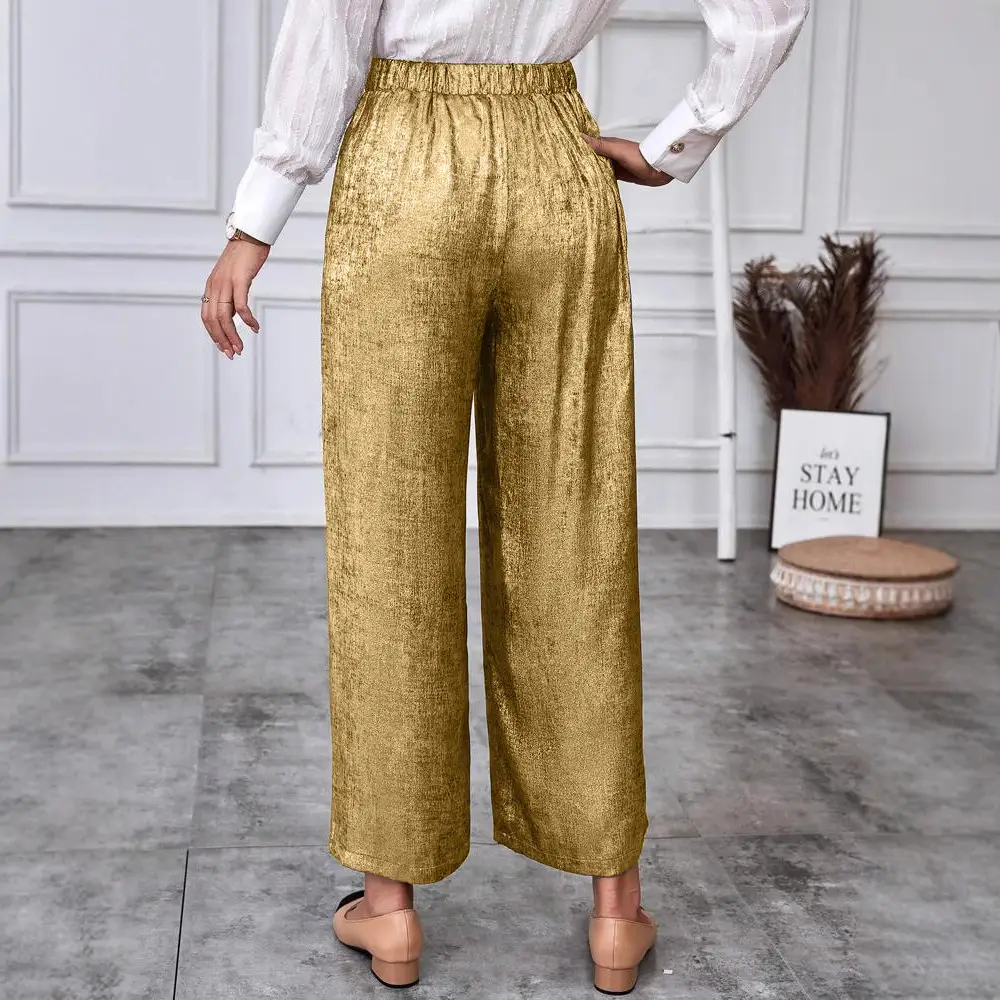 Womens Solid-Color High-Waisted Wide-Leg Pants From Europe And The US